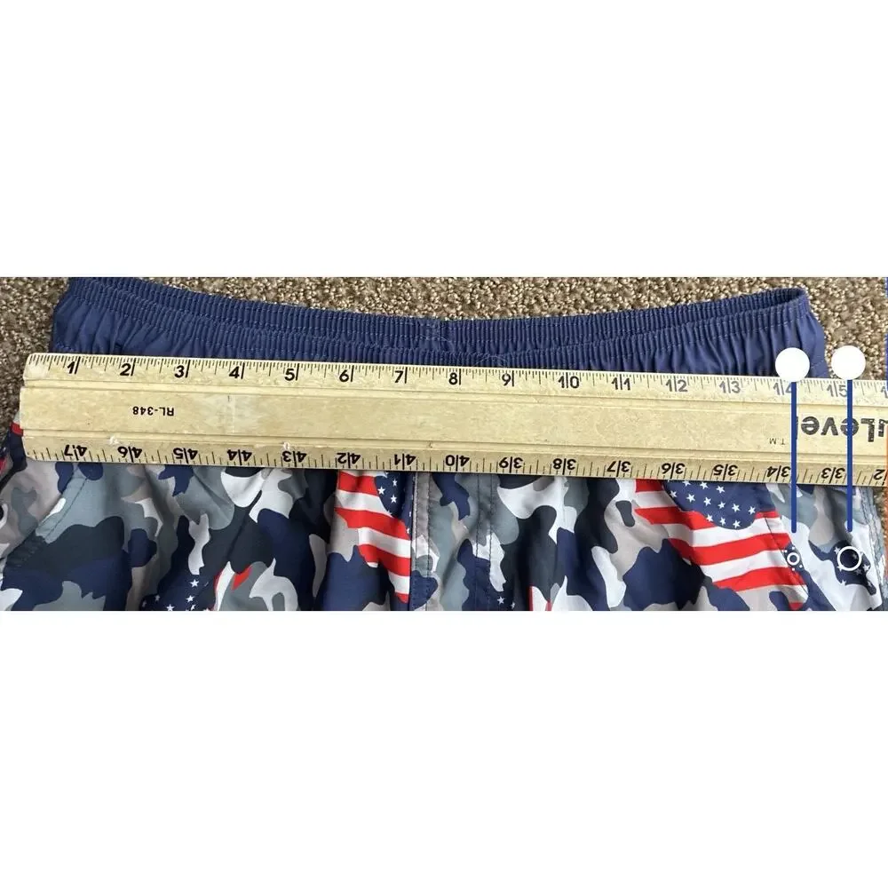Red Wht Blue Americana Mens L Red Drawstring Elastic 250th BDAY Swim Trunk Mesh